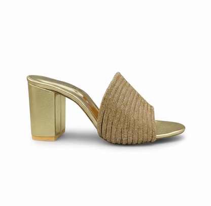HH10047 Gold Embellished Block Heel Mule