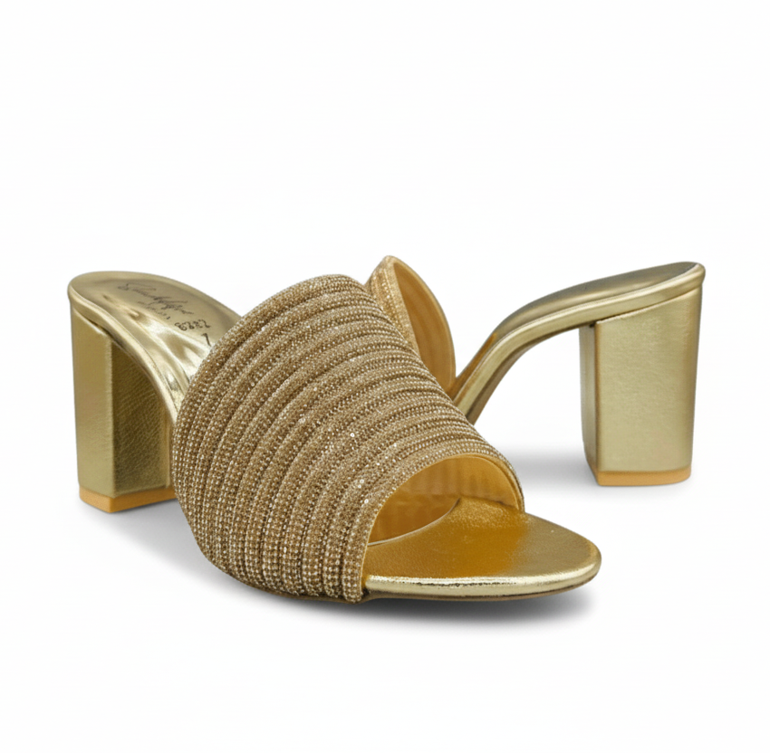 HH10047 Gold Embellished Block Heel Mule