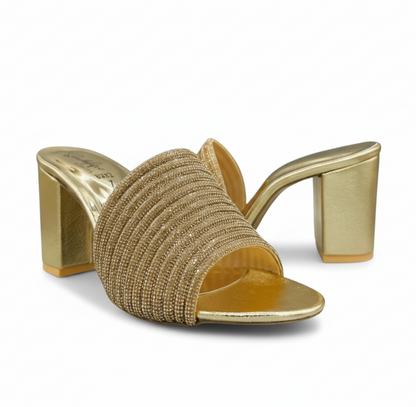 HH10047 Gold Embellished Block Heel Mule