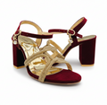 HH10048 Maroon Crystal Cross Strap Block Heels