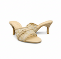 HH10049 Beige Lace Buckle Mule Heels