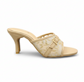 HH10049 Beige Lace Buckle Mule Heels