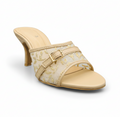 HH10049 Beige Lace Buckle Mule Heels