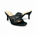 HH10049 Black Lace Buckle Mule Heels