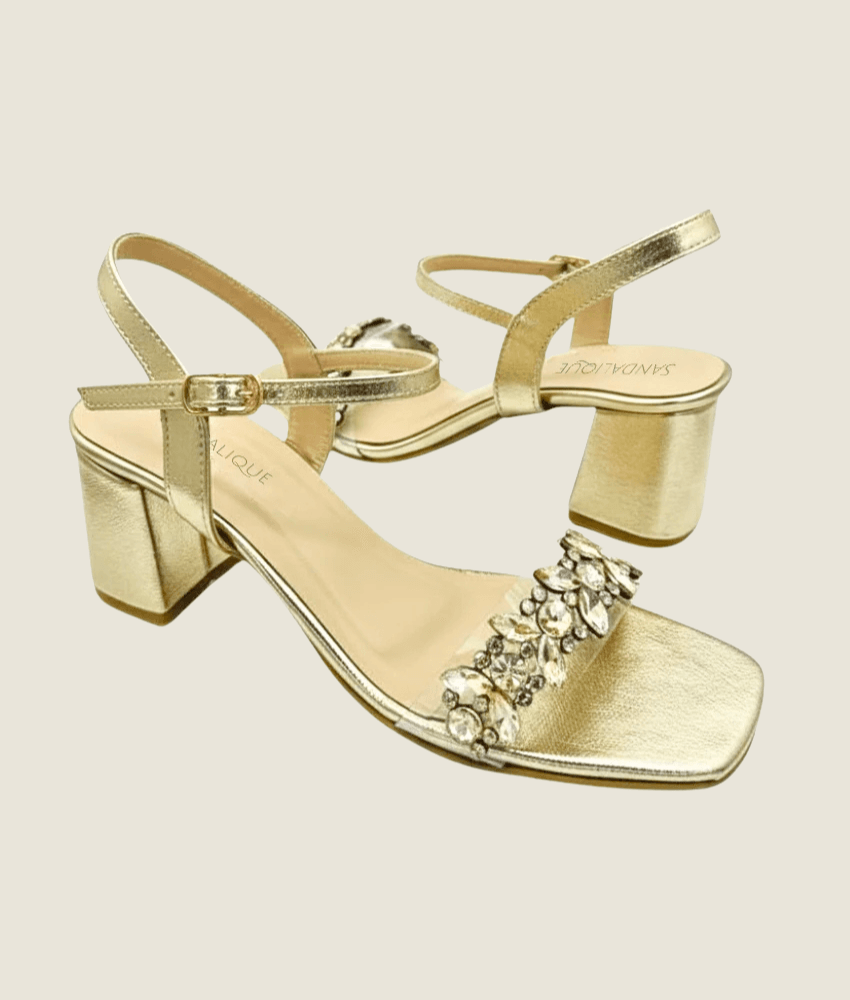 Embellished Block Heel Sandal – SM10031 - Sandalique Block Heel