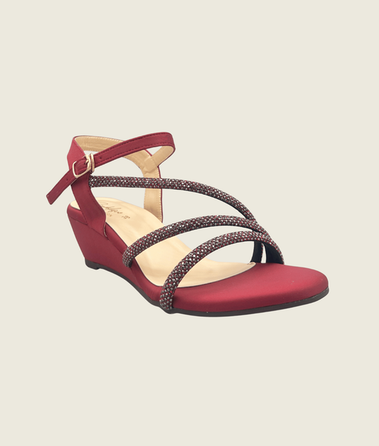 MH10014 Maroon 3 Straps Embellished Wedge Sandals