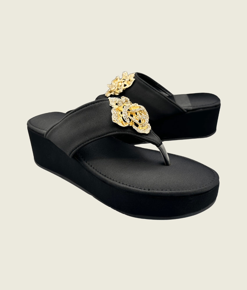 Midnight Bloom Wedge Slipper - FT10025