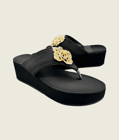 Midnight Bloom Wedge Slipper - FT10025