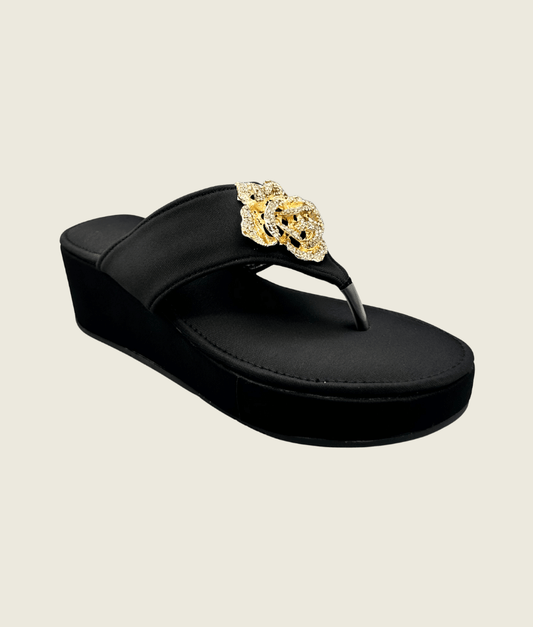 Midnight Bloom Wedge Slipper - FT10025