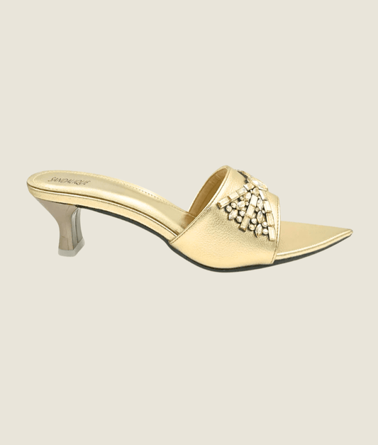 Pointed Toe Embellished Medium Heel – MH10023 - Sandalique Medium Heel Slippers