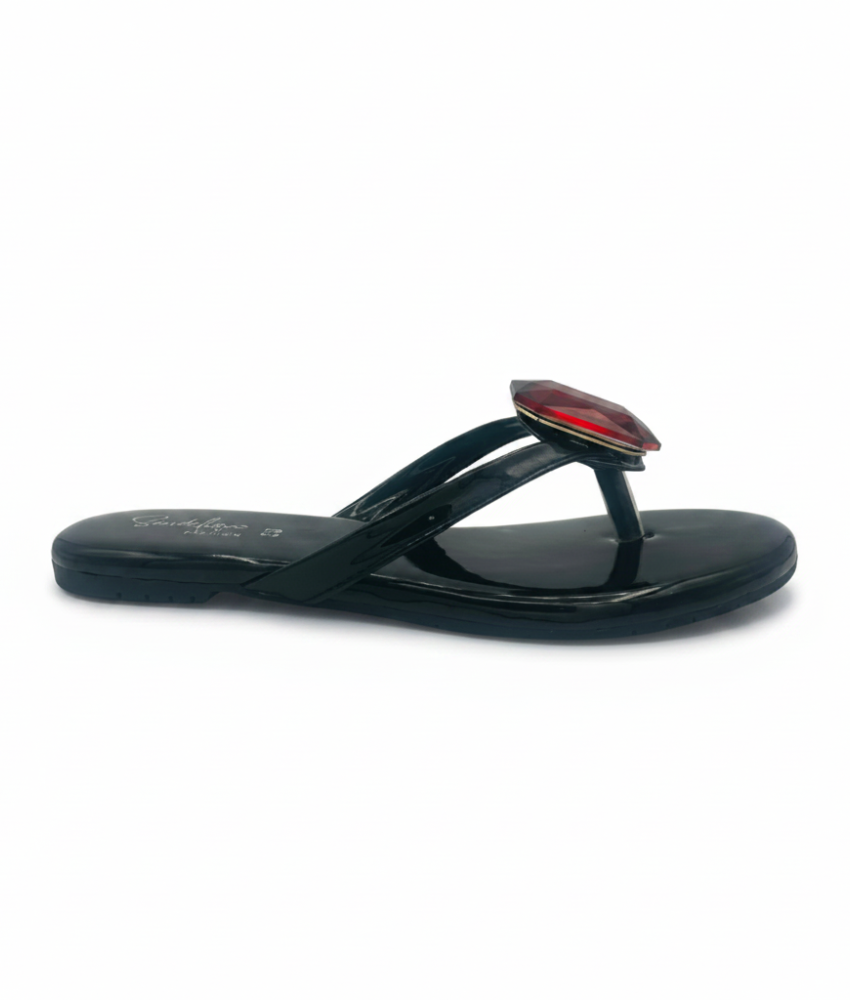 SAndalique FT10050 Black Statement Crystal Toe Ring Flats