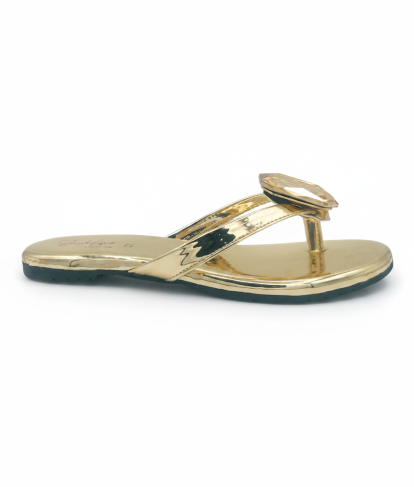 SAndalique FT10050 Gold Statement Crystal Toe Ring Flats