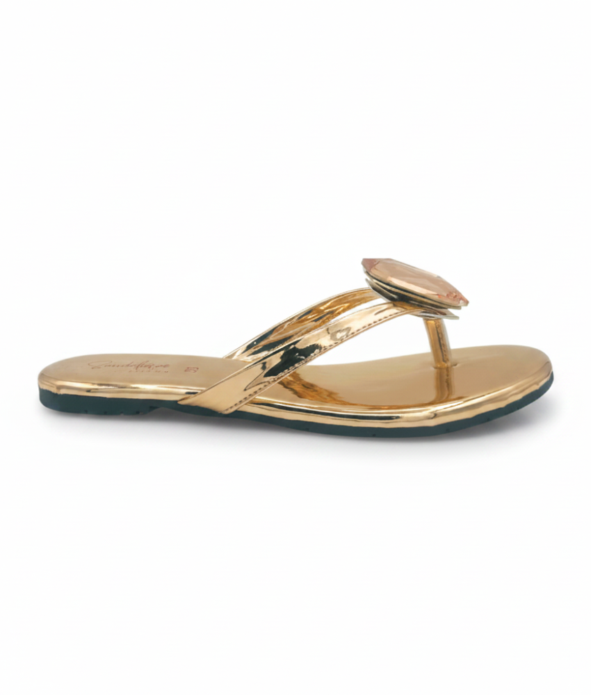 SAndalique FT10050 Rose Gold Statement Crystal Toe Ring Flats