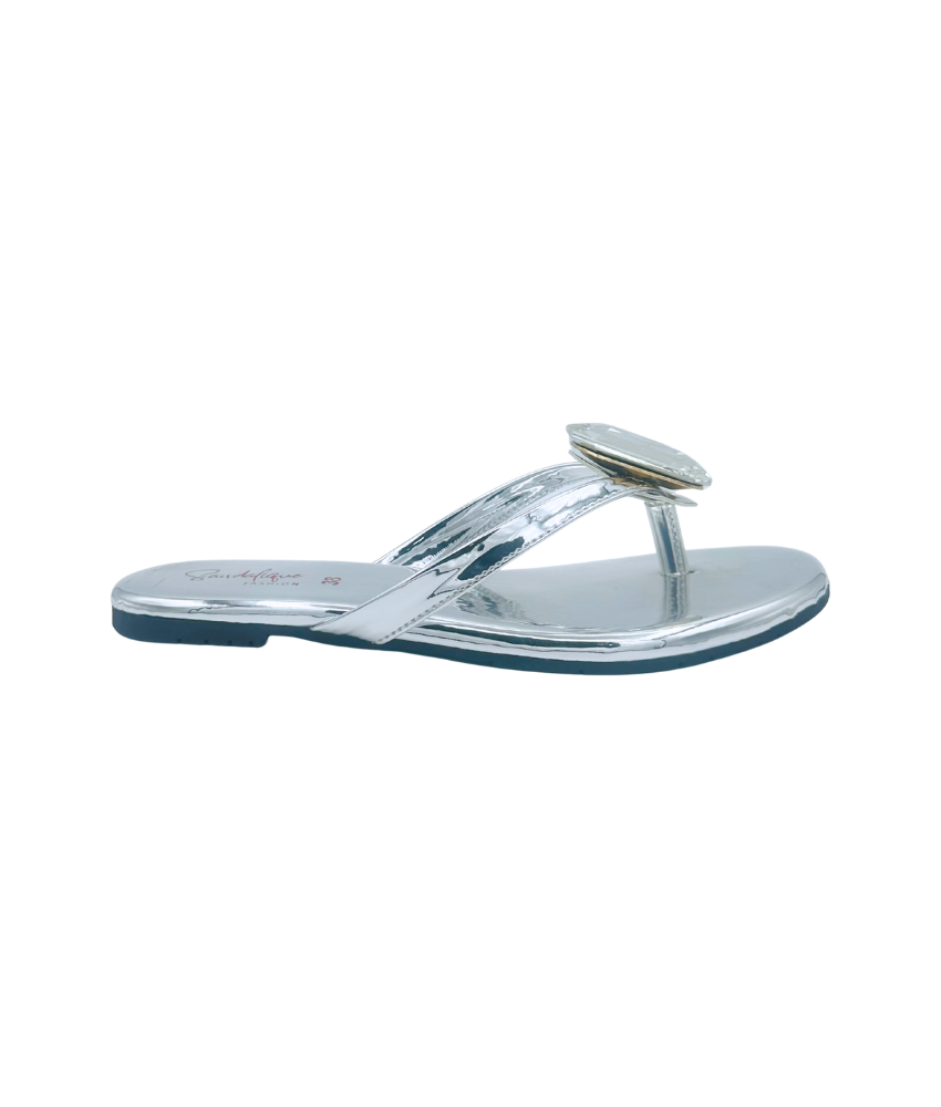 SAndalique FT10050 Silver Statement Crystal Toe Ring Flats