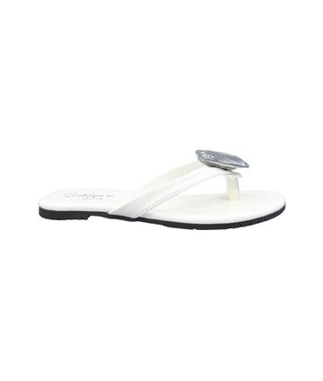 SAndalique FT10050 White Statement Crystal Toe Ring Flats
