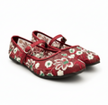 Sadnalique FT1007 Maroon Floral Embroidered Mesh Flats