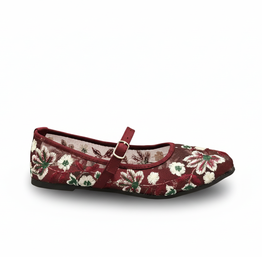 Sadnalique FT1007 Pink Floral Embroidered Mesh Flats