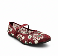 Sadnalique FT1007 Maroon Floral Embroidered Mesh Flats