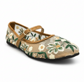 Sadnalique FT1007 Mustard Floral Embroidered Mesh Flats