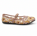 Sadnalique FT1007 Pink Floral Embroidered Mesh Flats