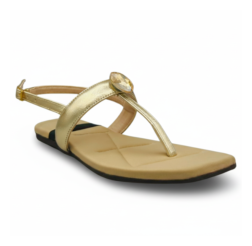 Sadnalique FTS10034 Gold Embellished Flat Sandals