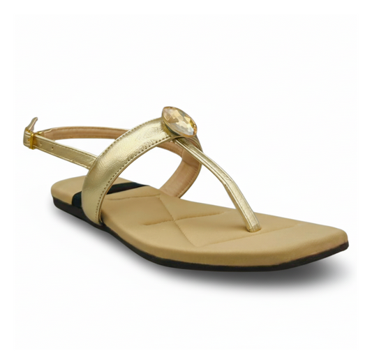 Sadnalique FTS10034 Gold Embellished Flat Sandals