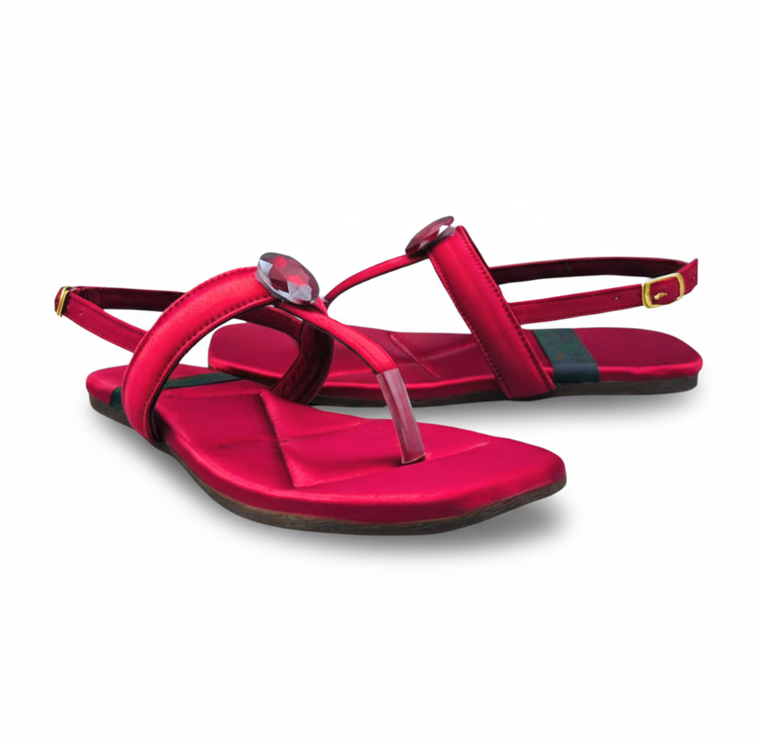 Sadnalique FTS10034 maroon Embellished Flat Sandals