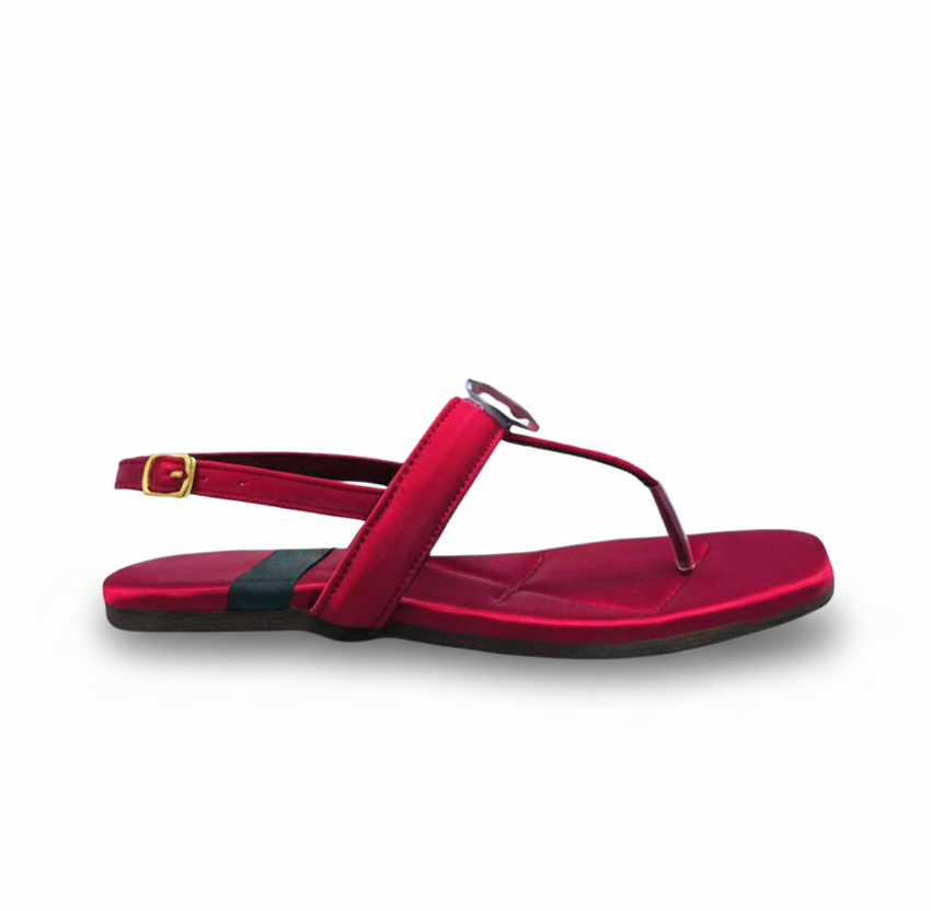 Sadnalique FTS10034 maroon Embellished Flat Sandals