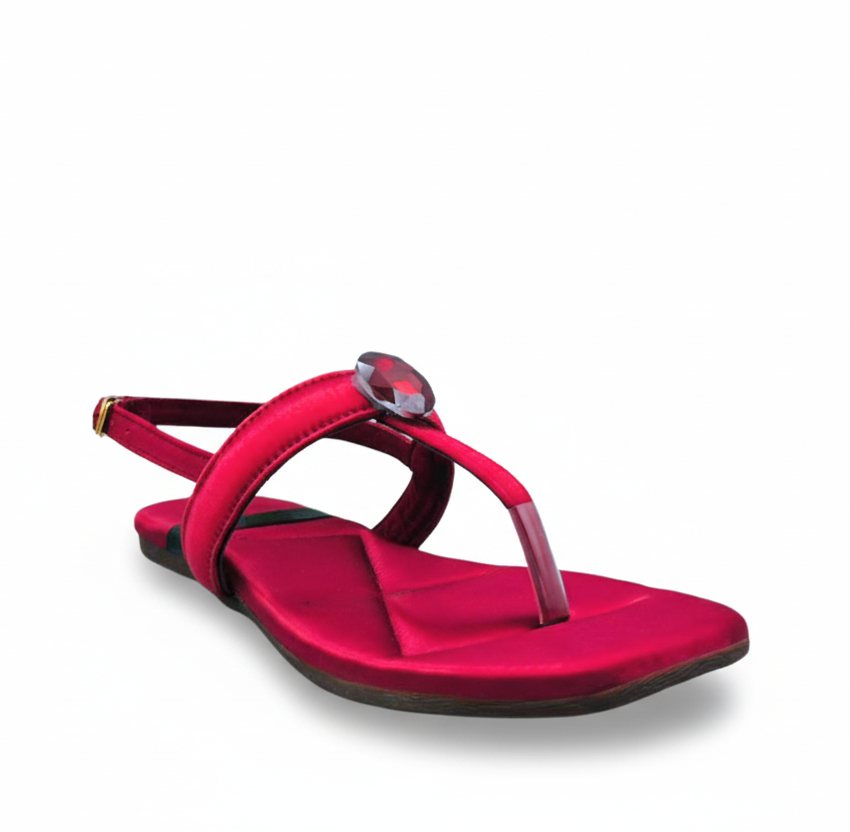 Sadnalique FTS10034 maroon Embellished Flat Sandals