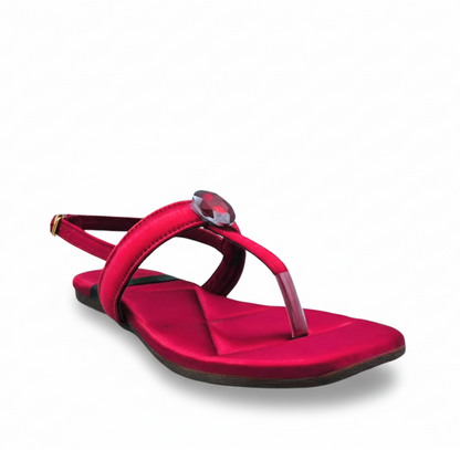 Sadnalique FTS10034 maroon Embellished Flat Sandals
