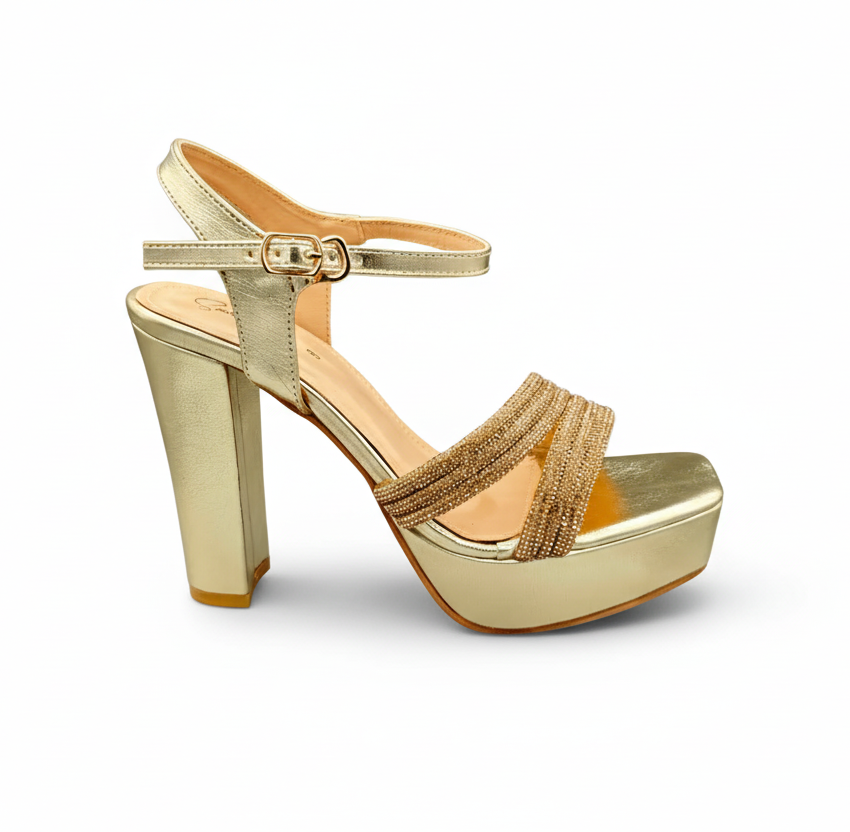 Sandalique 3H1001 Gold Platform High Heel Sandals