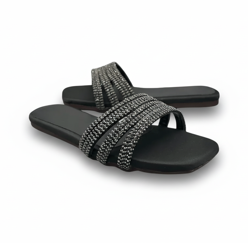 Sandalique FT10010 Black2 Crystal Wave Flats