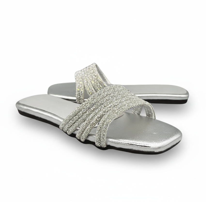 Sandalique FT10010 Silver1 Crystal Wave Flats
