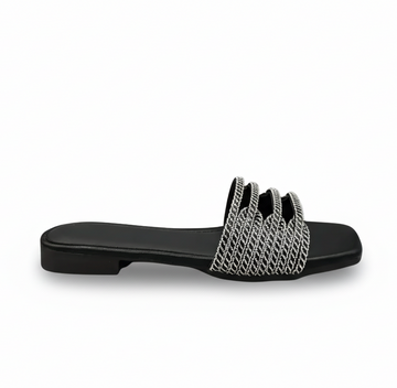 Sandalique FT10011 Black2 Wave Cut Embellished Flats