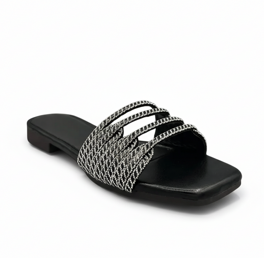 Sandalique FT10011 Black Wave Cut Embellished Flats