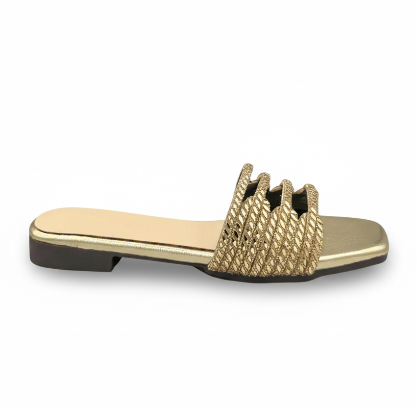 Sandalique FT10011 Black2 Wave Cut Embellished Flats