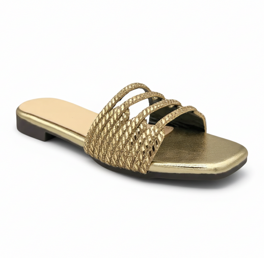 Sandalique FT10011 Gold Wave Cut Embellished Flats