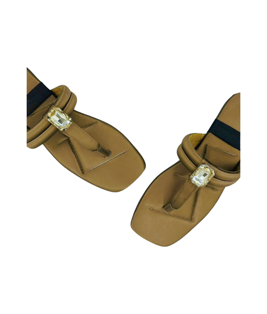 Sandalique FT10033 mehandi Crystal Accent Flats