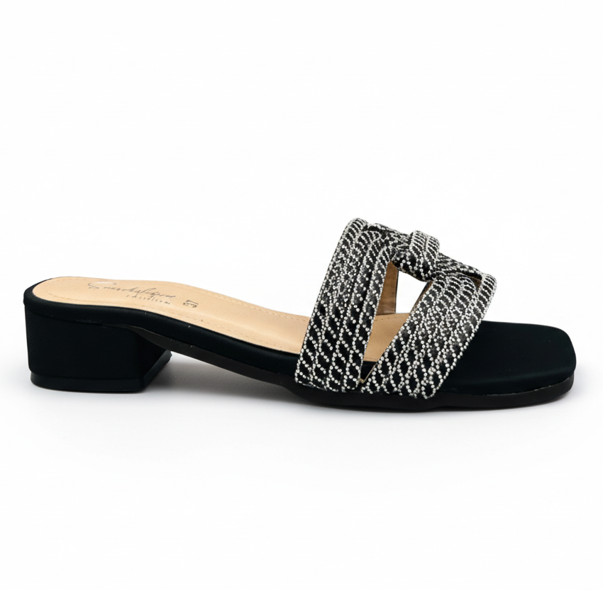 Sandalique FT10036 Brown Embellished Cross Strap Slides