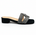 Sandalique FT10036 Black Embellished Cross Strap Slides