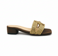 Sandalique FT10036 Brown Embellished Cross Strap Slides