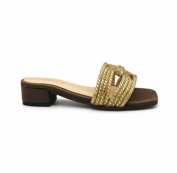 Sandalique FT10036 Brown Embellished Cross Strap Slides