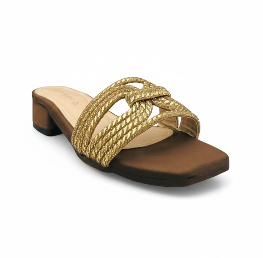 Sandalique FT10036 Brown Embellished Cross Strap Slides