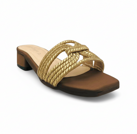 Sandalique FT10036 Brown Embellished Cross Strap Slides