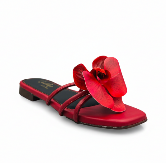 Sandalique FT10037 Red Orchid Bloom Statement Flats