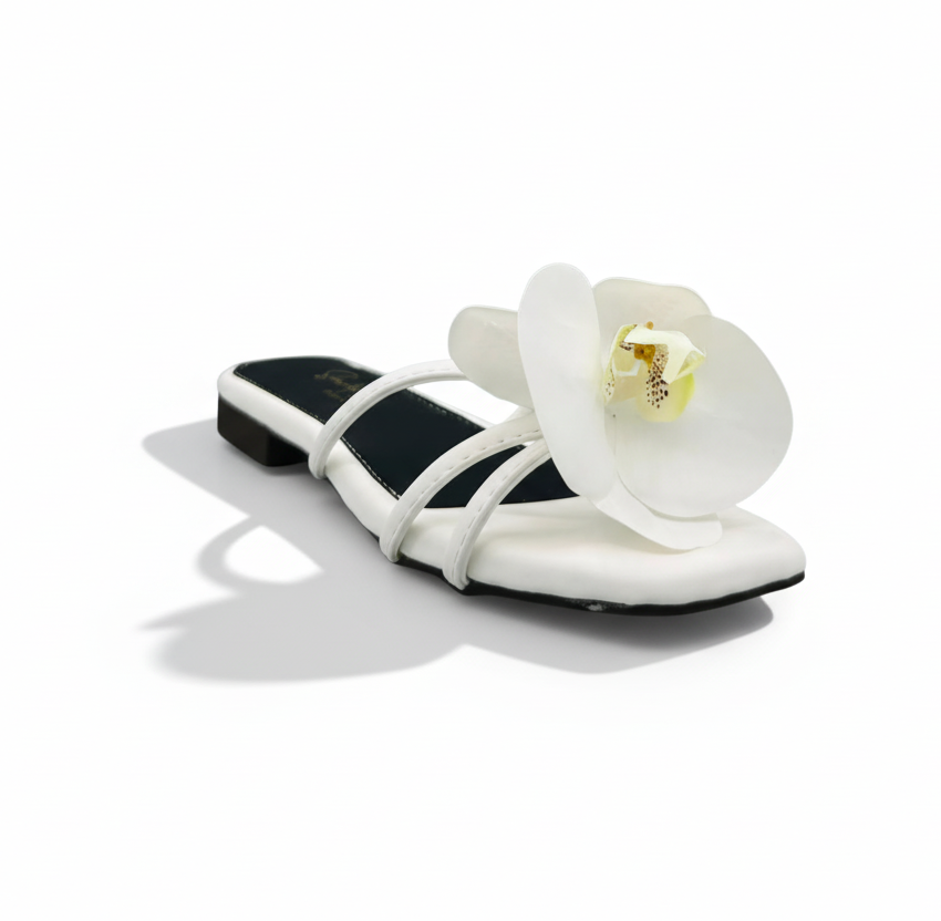 Sandalique FT10037 White Orchid Bloom Statement Flats