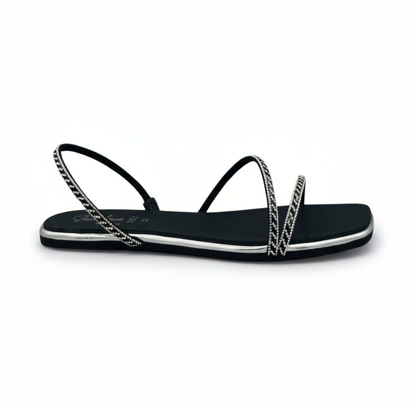 Sandalique FT10038 Gold Crystal Strap Flat Sandals