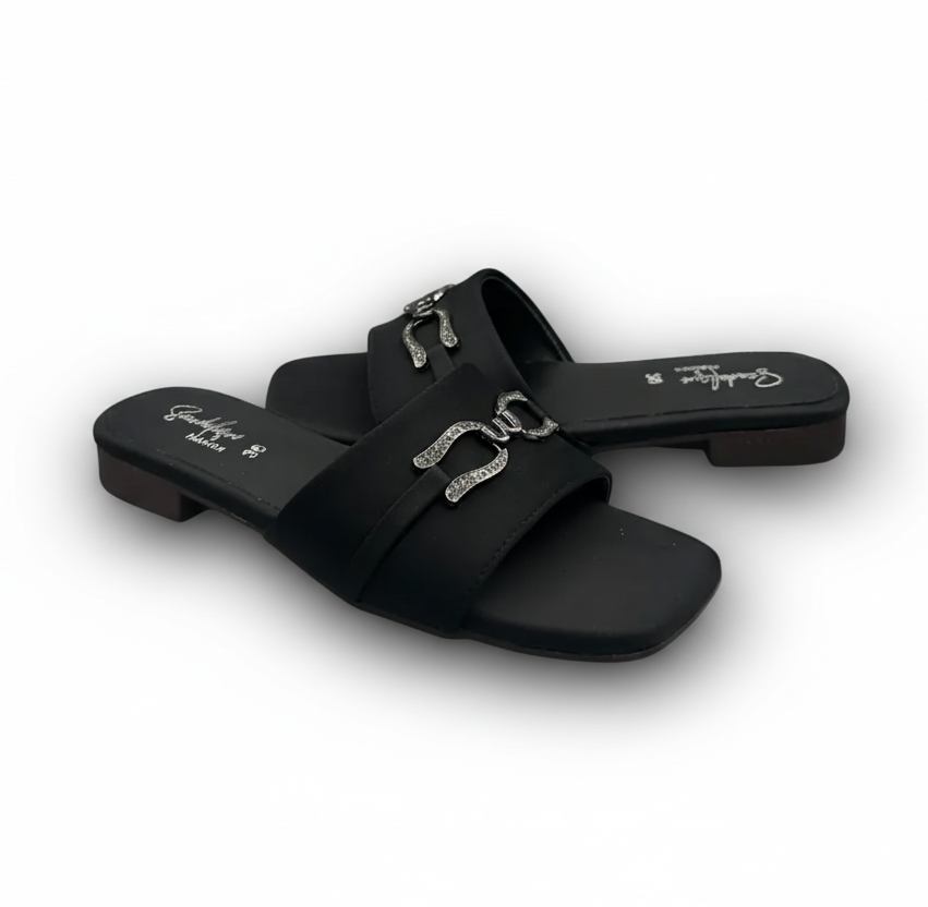 Sandalique FT1003 Black1 Urban Grace Buckle Flats