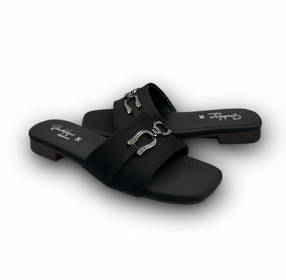 Sandalique FT1003 Black1 Urban Grace Buckle Flats