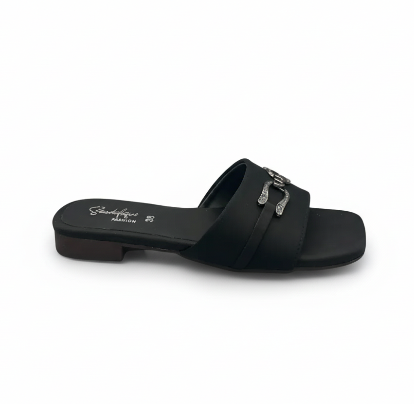 Sandalique FT1003 Black2 Urban Grace Buckle Flats